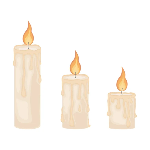 Illustration Depicting Three Romantic Burning Candles Wax Candles Different Sizes — Stock Vector