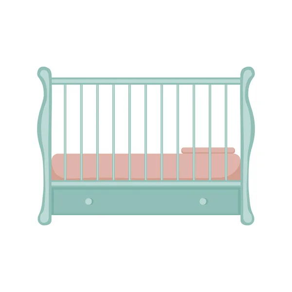 Children Wooden Crib Retro Style Vintage Baby Bed Drawers Light — Vettoriale Stock