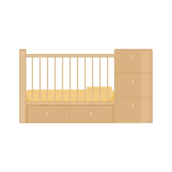 Children Wooden Crib Bed Kids Drawers Children Wooden Furniture Newborns — Stock Vector