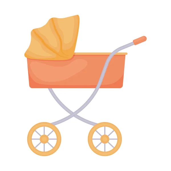 Cartoon Style Baby Stroller Orange Vintage Baby Carriage Vector Illustration — Vettoriale Stock