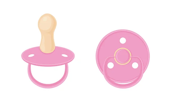 Baby Pacifier Nipples Pink Baby Nipples Side View Bottom View — Διανυσματικό Αρχείο