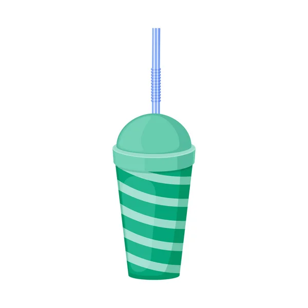 Una imagen de una taza de papel con una paja. Una taza de plástico para comida rápida. Una taza de bebida verde con una pajita. Ilustración vectorial aislada sobre fondo blanco — Archivo Imágenes Vectoriales