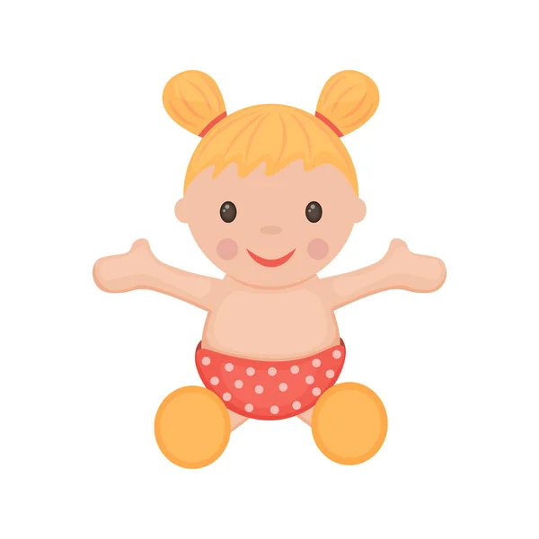 Puppe. Niedliches Kinderspielzeug. Eine Puppe in schönen Höschen. Vektor-Illustration isoliert auf weißem Hintergrund — Stockvektor