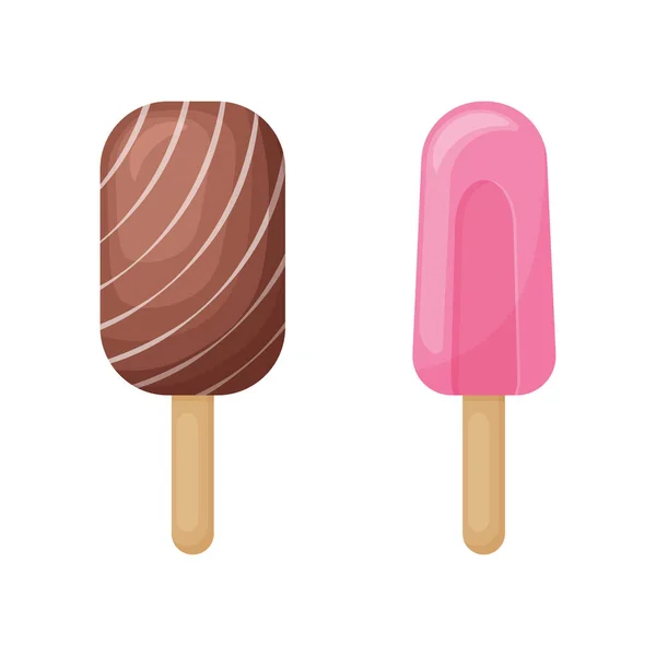 Jégkrém Jégkrém Pálcikával Csokoládé Jégkrém Édes Desszert Pálcikával Vektor Illusztráció — Stock Vector