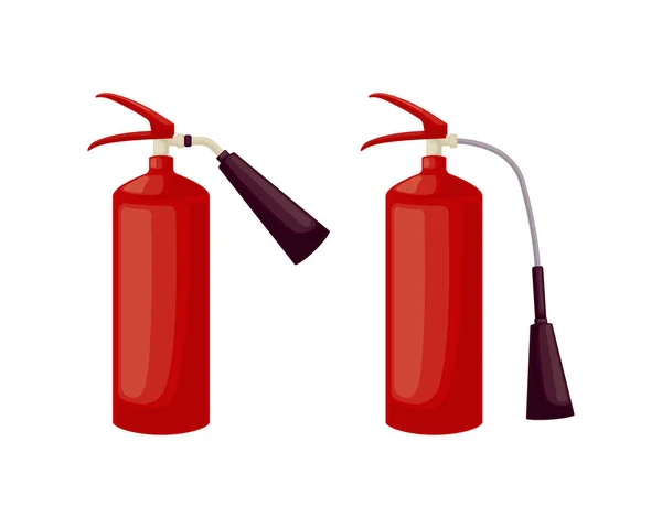 Brandblussers. Twee brandblussers. Accessoires voor het blussen van branden. Vector illustratie geïsoleerd op een witte achtergrond — Stockvector