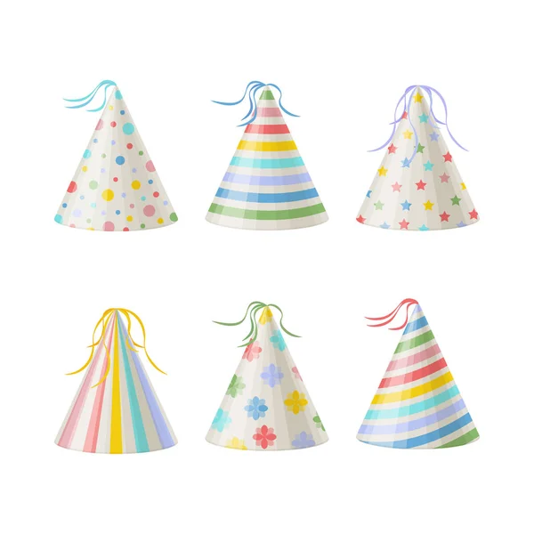 Un chapeau de fête. Réseaux de chapeaux de vacances multicolores. Une collection d'accessoires de fête. Illustration vectorielle — Image vectorielle