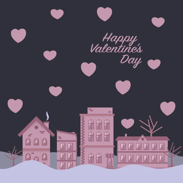 Winter Night Heart Shapes Sky Happy Valentine Day Square Banner — Stock Vector