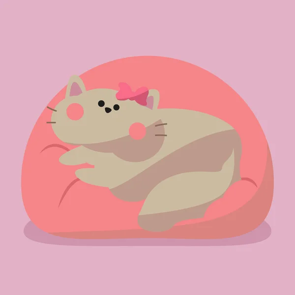 베개에 고양이 분홍빛 귀여운 단순한 주둥이 분홍색 배경에 귀여운 고양이 — 스톡 벡터