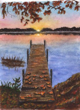 beautiful landscape with pier on the lake