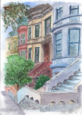 watercolor sketch of a Brooklyn, New-York