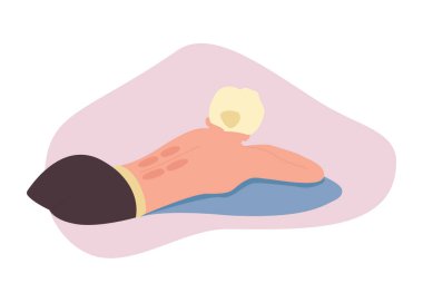 Terapi seansından sonra sırtında benekler olan bir kadın. Belden aşağısı için yapılan tedavi sonrası kadın hasta. Alternatif tıp, kronik ağrı, rehabilitasyon gibi konular için 