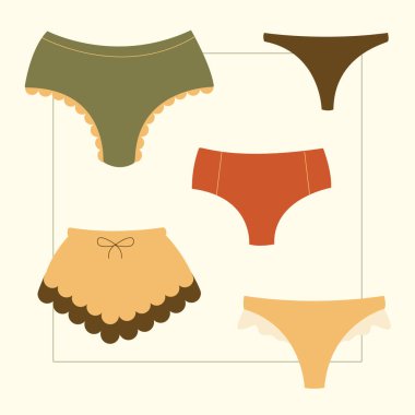Modaya uygun külot koleksiyonu. İç çamaşırı, kadın kıyafeti, iç çamaşırı. Moda konsepti. Samimiyet, tarz, iç çamaşırı gibi konularda kullanılabilir