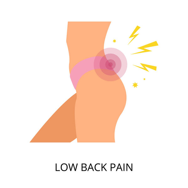 Body of woman suffering from acute low back pain vector illustration. Menstrual cramps, injury, inflammation concept. For topics like symptom, backache, rheumatism