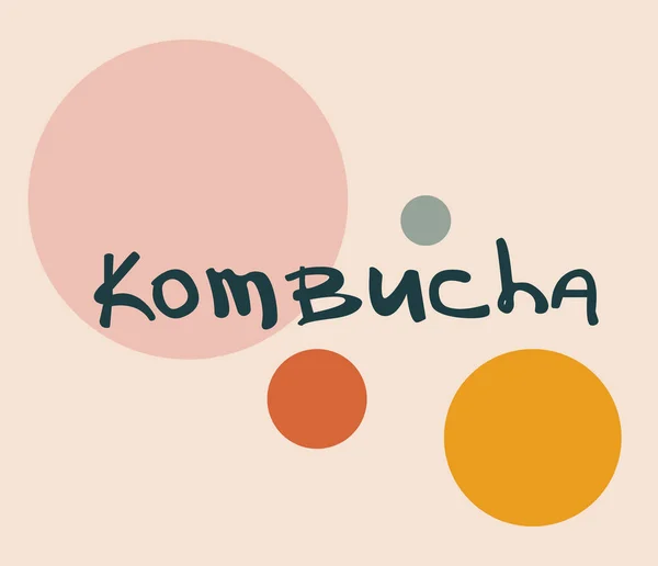 Kombucha Drink Lettering Colorful Circles Hand Written Vector Logo Calligraphy — Stock Vector