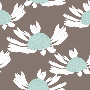 Yaprakları ve çiçekleri olan soyut, pürüzsüz bir desen. Çeşitli yüzey için vektör arkaplanı. Moda el çizimi dokular.