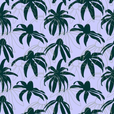 Yaprakları ve çiçekleri olan soyut, pürüzsüz bir desen. Çeşitli yüzey için vektör arkaplanı. Moda el çizimi dokular.