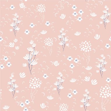 Yaprakları ve çiçekleri olan soyut, pürüzsüz bir desen. Çeşitli yüzey için vektör arkaplanı. Moda el çizimi dokular.