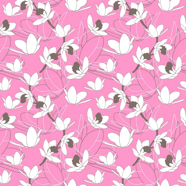 Yaprakları ve çiçekleri olan soyut, pürüzsüz bir desen. Çeşitli yüzey için vektör arkaplanı. Moda el çizimi dokular.