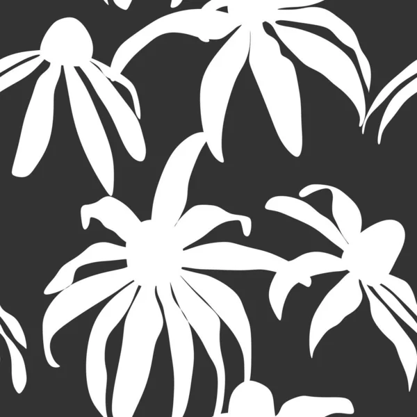 Yaprakları ve çiçekleri olan soyut, pürüzsüz bir desen. Çeşitli yüzey için vektör arkaplanı. Moda el çizimi dokular.