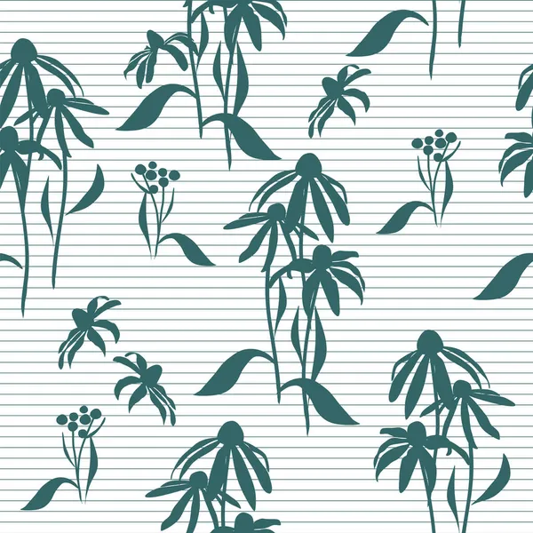 Yaprakları ve çiçekleri olan soyut, pürüzsüz bir desen. Çeşitli yüzey için vektör arkaplanı. Moda el çizimi dokular.