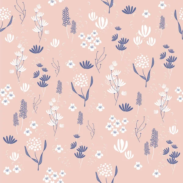 Yaprakları ve çiçekleri olan soyut, pürüzsüz bir desen. Çeşitli yüzey için vektör arkaplanı. Moda el çizimi dokular.