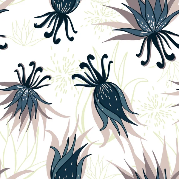 Yaprakları ve çiçekleri olan soyut, pürüzsüz bir desen. Çeşitli yüzey için vektör arkaplanı. Moda el çizimi dokular.