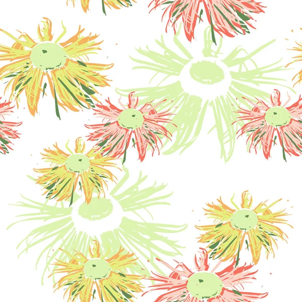 Yaprakları ve çiçekleri olan soyut, pürüzsüz bir desen. Çeşitli yüzey için vektör arkaplanı. Moda el çizimi dokular.
