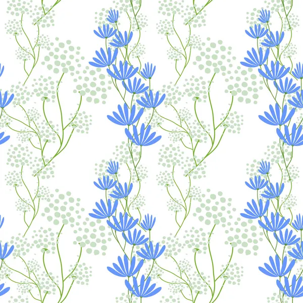 Yaprakları ve çiçekleri olan soyut, pürüzsüz bir desen. Çeşitli yüzey için vektör arkaplanı.