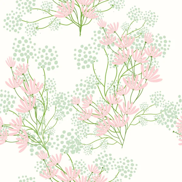 Yaprakları ve çiçekleri olan soyut, pürüzsüz bir desen. Çeşitli yüzey için vektör arkaplanı.