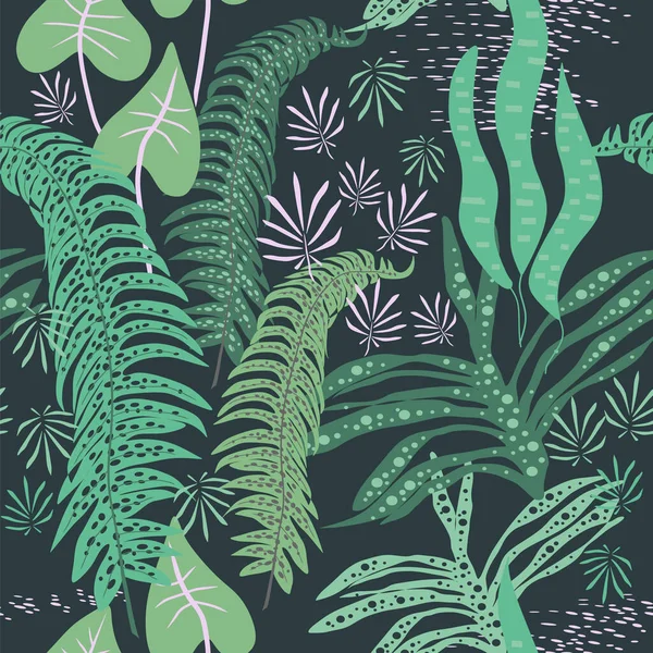 Вектор Бесшовный Шаблон Абстрактными Тропическими Листьями Модный Стиль — стоковый вектор