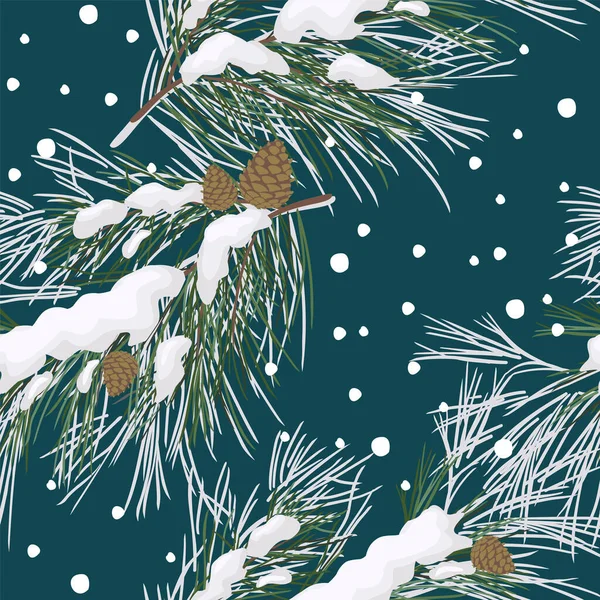 Winter seamless pattern with cones and fir branches — Stockvektor