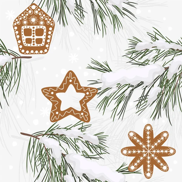 Kusursuz desen. Noel ağacı ve zencefilli ekmek. Vektör tasarım şablonu.