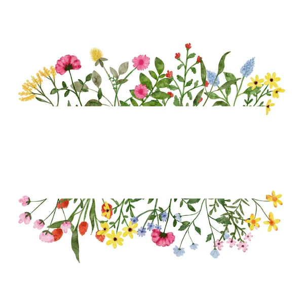 Coroa de flores silvestres aquarela. Primavera botânica moldura de flores de verão — Fotografia de Stock