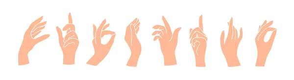 Набір жіночих рук в різних жестах ізольовані на білому тлі — стоковий вектор