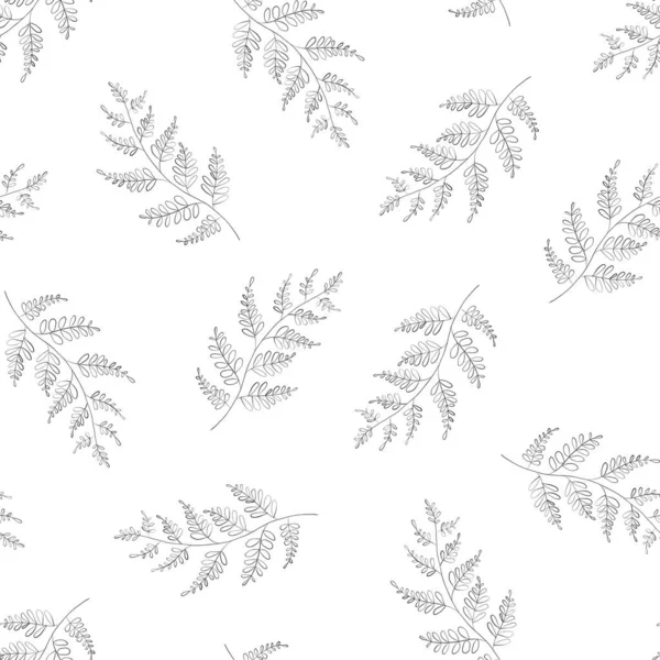 Seamless Pattern Botanic Outline Branch Leaves Hand Drawn Floral Abstract — Stock Fotó