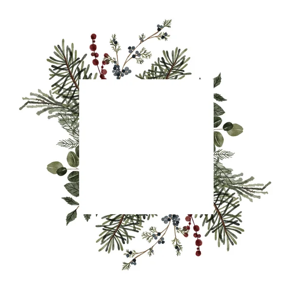 Aquarell Weihnachtskranz Illustration Winterblumiger Beerenblumenkranz Weihnachtsbotanisch Filigraner Rahmen — Stockfoto