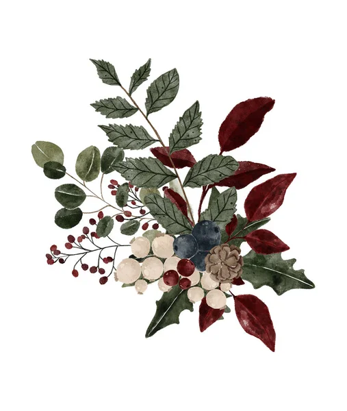 Watercolor Inverno Ilustração Buquê Floral Arranjo Floral Vegetação Natal Delicadas — Fotografia de Stock