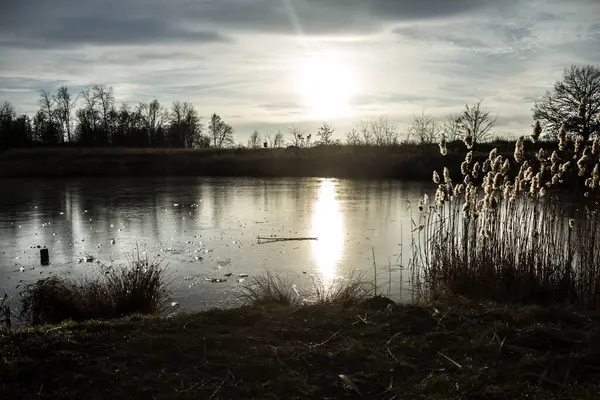 Krásný Západ Slunce Ledovém Jezeře Pozadí — Stock fotografie