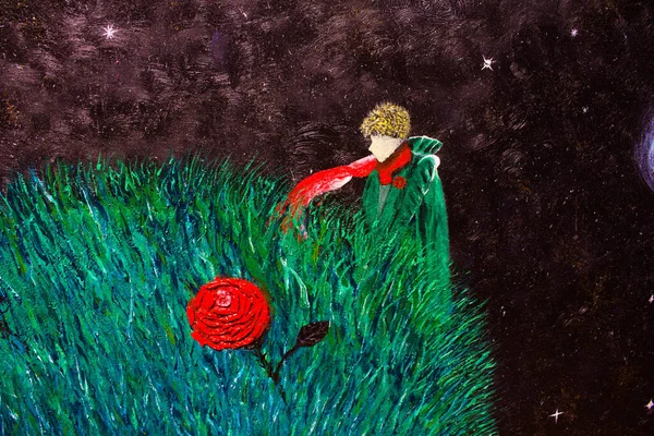 Oil Painting Little Prince Canvas Background — Stock Photo, Image