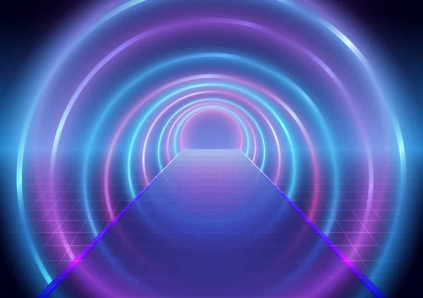 Futuristas Anillos Láser Neón Azul Rosa Con Sombra Borrosa Túnel — Vector de stock