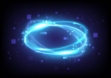 Parlak ışık efekti teknolojisi. Sihirli soyut çerçeve. Dairesel elementin güç enerjisi. Parlak bilim kurgu. Parlayan neon ışıklar kozmik. Fütürist girdap evren iz sürme etkisi. Arıza ve piksel