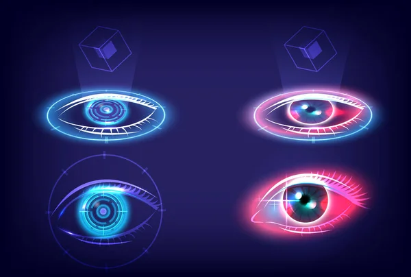 Virtual Reality Nutzer Sci Hightech Bühnensammlung Leuchtendem Hud Biometrisches Auge — Stockvektor