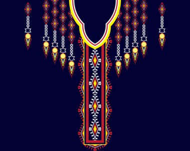 Geometrik oryantal desenli geleneksel kolye nakışı kadınlar için moda arka planlar, duvar kağıtları, giysiler ve ambalajlar