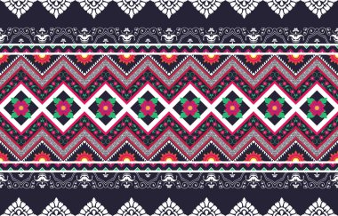 Ikat kabilesinin çiçeksiz deseni. Etnik Aztek kumaşlı halı mandala süsü yerli boho sembolü tekstil. Geometrik oryantal geçiş nakış biçimi