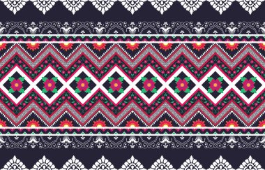 Ikat kabilesinin çiçeksiz deseni. Etnik Aztek kumaşlı halı mandala süsü yerli boho sembolü tekstil. Geometrik oryantal geçiş nakış biçimi