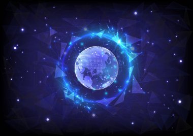 Çokgen arka plan. Güvenlik mahremiyeti. Altıgen ve küreden oluşan parlak bir küre. Yüksek teknoloji korur. Antivirüs ve suçlu bilgisayarı. Enerji kalkanı şeklinde koruma ve bağışıklık.