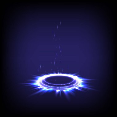 Sci-fi digital in glowing swirl universe trail effect. Hologram portal of luminous. Magic warp gate in game fantasy. Shining cosmic technology. Circle teleport podium. GUI, UI virtual reality users