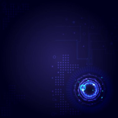 Fütürist bilimkurgu parlayan HUD daire elementi. Soyut yüksek teknoloji geçmişi. Baş ekran arayüzü hologramı. Sanal gerçeklik teknolojisi. Dijital devre kartı