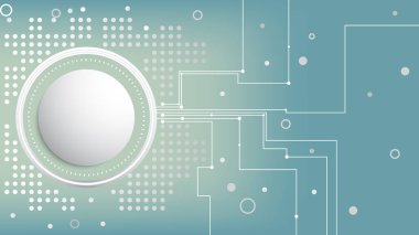 Beyaz HUD dairesi. Soyut çizgi ve nokta arkaplan. Teknoloji devre kartı, ana kart ve anakart