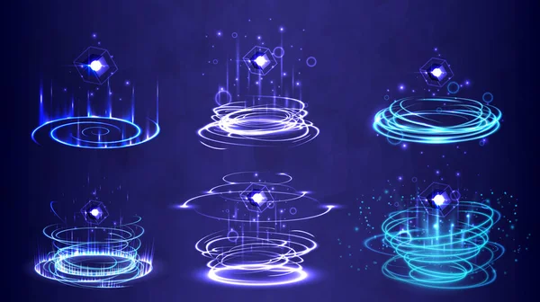 Product Showing Base Neon Lighting Circle Base Portal Hologram Science — Vetor de Stock